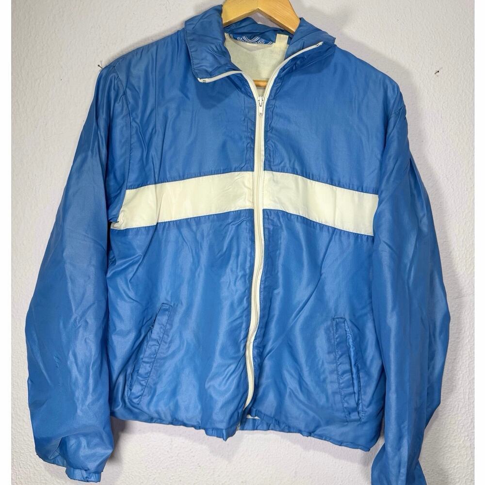 Vintage Track‎ Jacket 1980s Retro Sportswear Blue White Stripe Mens Medium